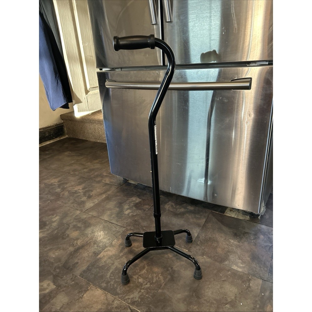 Guardian Black Steel Small Base Quad Cane 30 to 39" Height Solid Barely Used